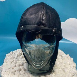 Black Faux Leather Retro Style Flyer Hat